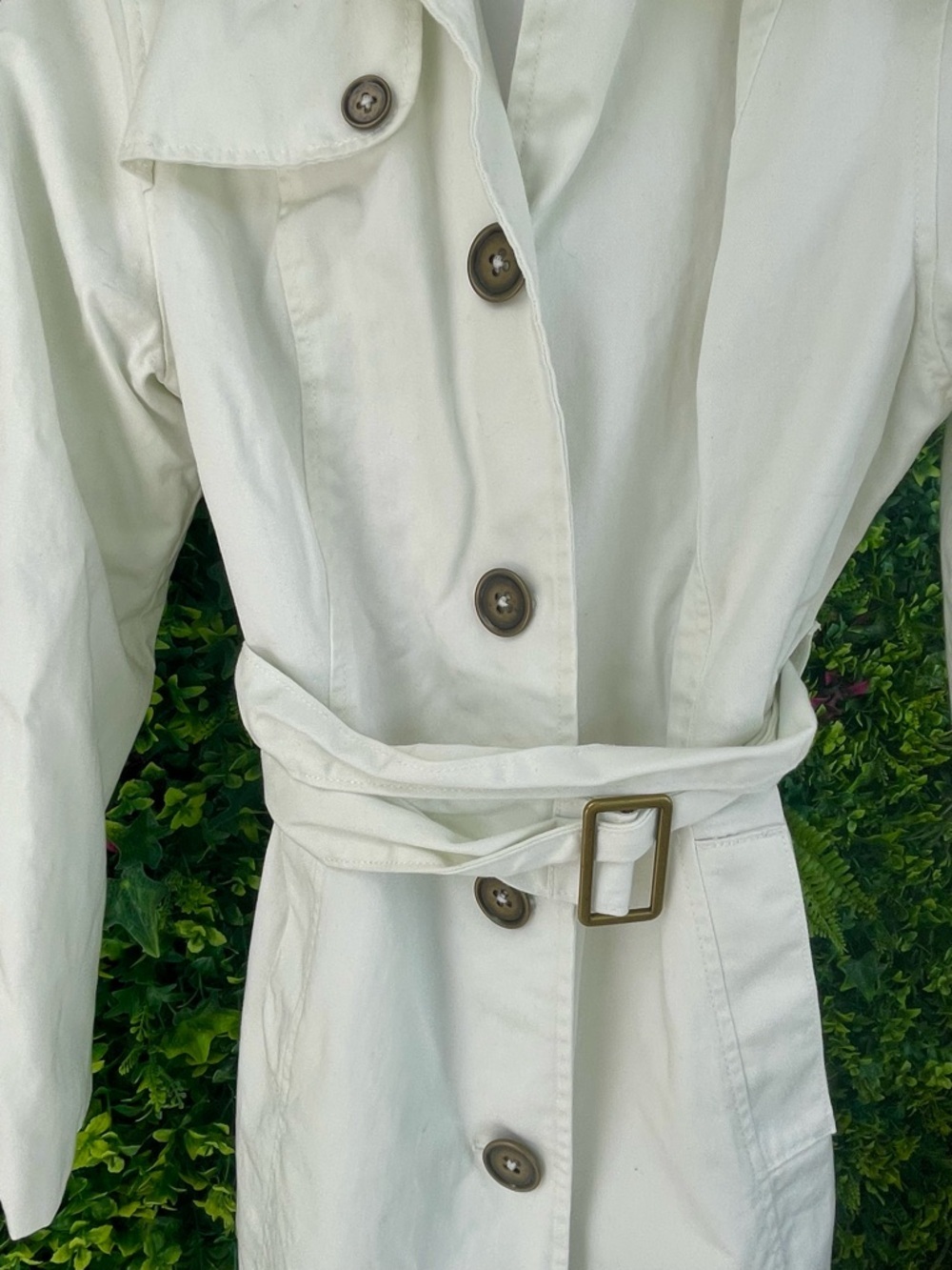 100% Cotton Merona Water Repellent Belted Trench Coat Large White Classic - Picture 5 of 7